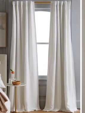 NWT QUINCE Set Of 2 48x96 European Linen Room Darkening Curtains Cream 7105